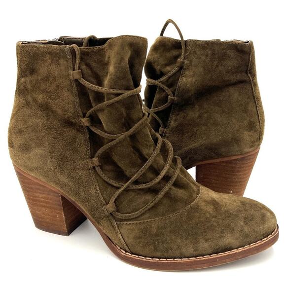 Sam Edelman Suede Ankle Lace Up Millard Olive Green Booties - Picture 1 of 9